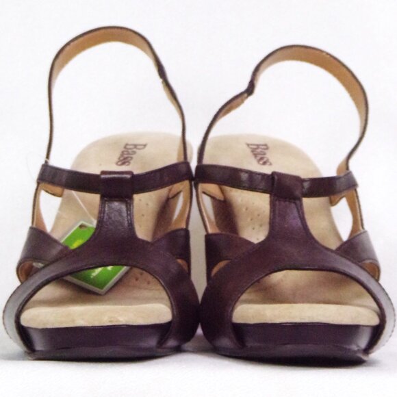 BASS CUSHION STEP size 6M ELENI brown/tan wedge-heel sandals leather uppers - Picture 7 of 16